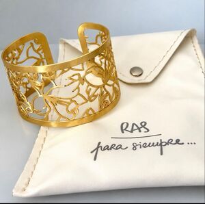 RAS Para Siempre Gold Tone Floral Openwork Wide Cuff Bracelet
